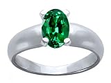 1.00 cts Genuine Oval Lab Created Emerald Solitaire Ring - 14kt White or Yellow Gold