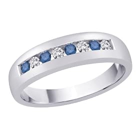 14K White Gold 1/2 ct. Alternating Blue and White Diamond Men's Wedding Band