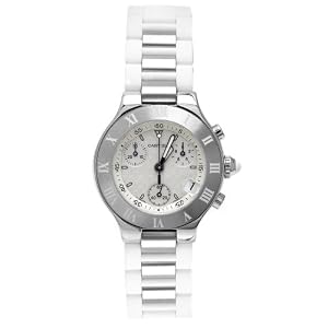 Cartier Ladies W10197U2 Must 21 Chronoscaph Stainless Steel and White Rubber Chronograph Watch