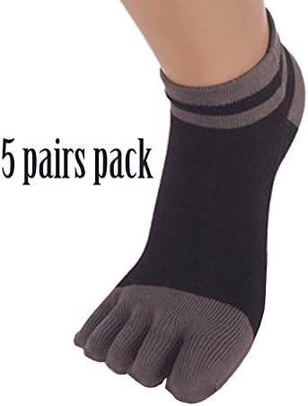 HMLifestyle-Lightweight Breathable Five Fingers Non Skid Cotton Men'S Toe Socks Crew With Girps 5 Pairs Pack Set(Size:10-13)