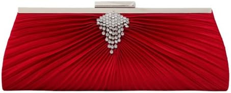 Colory Women's Satin Pleated Party Wedding Clutch With Crystals Red