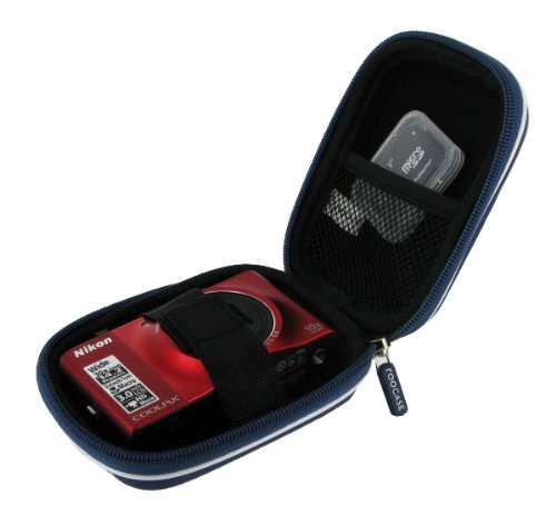rooCASE (Med EVA Dark Blue) Hard Shell Case with Memory Foam for Nikon Coolpix S220 Digital Camera Warm Silver