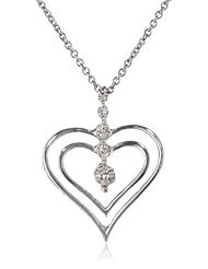 Sterling Silver Diamond Double Open Heart Pendant Necklace (0.03 cttw, I-J Color, I3 Clarity), 18"