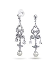 Bling Jewelry 5mm Pearl Cz Pave Fertility Bridal Chandelier Earrings by Bling Jewelry