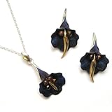 Titanium Collection Certified Genuine, Titanium Amber 14k Gold-tone Sterling Silver Flower Set