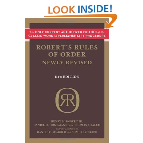 Robert's Rules of Order Newly Revised, 11th edition