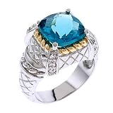 CZ Blue Topaz Two-Tone Textured Cable Ring
