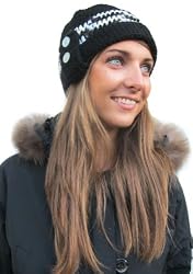 Handmade Acrylic Trendy Hat 2 - Elegant Black with Crocheted Pin (100% Crocheted By Hand)