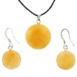 Yellow Serpentine Faceted Round Shaped Pendant and Earrings Set - 20mm Pendant, 15mm Earrings - Adjustable Cord Necklace Yellow Serpentine Faceted Round Shaped Pendant and Earrings Set - 20mm Pendant, 15mm Earrings - Adjustable Cord Necklace