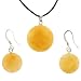 Yellow Serpentine Faceted Round Shaped Pendant and Earrings Set - 20mm Pendant, 15mm Earrings - Adjustable Cord Necklace