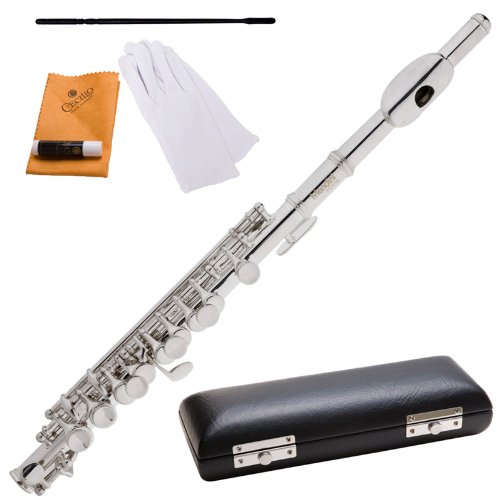 Mendini MPO-N Key of C Nickel Plated Piccolo w/ Hard Shell Case, Cleaning Rod, Joint Grease, and a Pair of Gloves