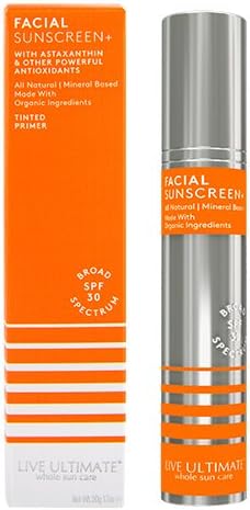 Best Natural Facial Sunscreen+ 1.7 fl. oz. - All Natural Mineral and Organic Sunscription SPF 30 - Live Ultimate