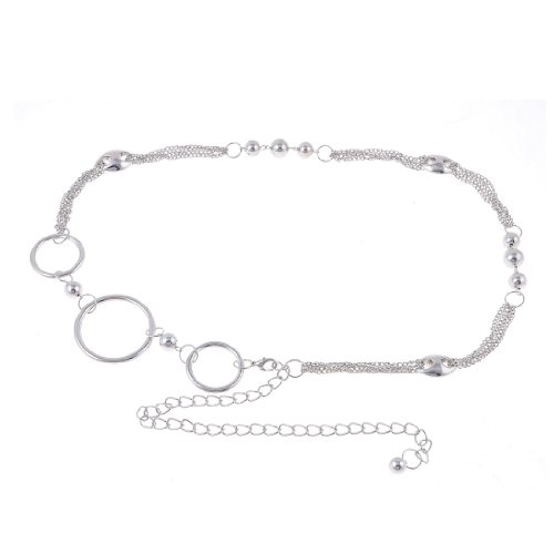 Silver Tone Lobster Clasp Circle Hoop Detailing Waist Chain for Woman