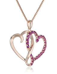 Sterling Silver with Pink Gold Plating Created Ruby Twins Heart Pendant Necklace, 18"