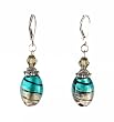 Earrings - E220 - Murano Style Glass - Oval ~ Aqua and Silver