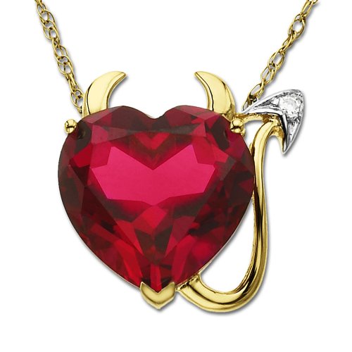 14k Yellow Gold Ruby Heart and Devil Pendant with Diamond Accent 14k Yellow Gold Ruby Heart and Devil Pendant with Diamond Accent
