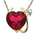 Jewelry : 14k Yellow Gold Lab Created Ruby Heart Devil Pendant w/ Diamond Accent, 18"