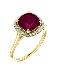 18K Yellow Gold 8.00x8.00mm Antique Cushion Cut Rhodolite Garnet and Diamond Halo-Style Ring -- LIFETIME WARRANTY