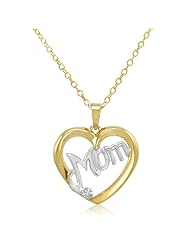 Two Tone Diamond Mom Heart Pendant-Necklace in Gold over Sterling Silver