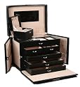 SHINING IMAGE LARGE BLACK LEATHER JEWELRY BOX / CASE / STORAGE pk