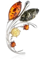 Multicolor Amber and Sterling Silver Flower Pin