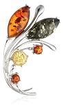 Multicolor Amber and Sterling Multicolor Amber and Sterling Silver Flower Pin