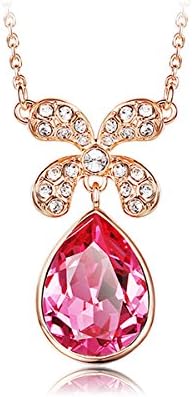 Purple Horse Sweet Four-leafed Clover Pendant with Pink Swarovski Element Crystal and Necklace - 36cm+5cm extension chain (9332)
