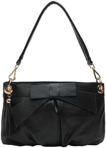 Careshive Handmade Bow Brief Women's First Layer of Cowhide Tote Bag Messenger Bag (Black)