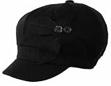 EHA405BC - Unisex Wool Newsboy / Cabbie Winter Hat / Cap with Button Flower Accent ( 6 Colors ) - Black/One Size