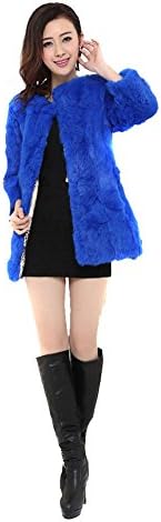 Xuanlun Women's Long Rabbit Fur Coat (M, Blue)