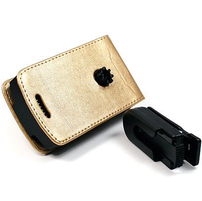 PCMICROSTORE Brand Motorola Razr V3 V3c V3m V3i V3r V3t Gold Leather Clip On Flip Case Cover with Removable Belt Clip