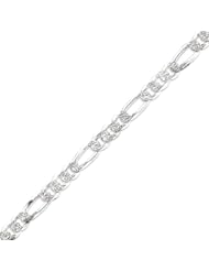 Sterling Silver 10.5mm Pave Flat Figaro Chain - 8 Inch