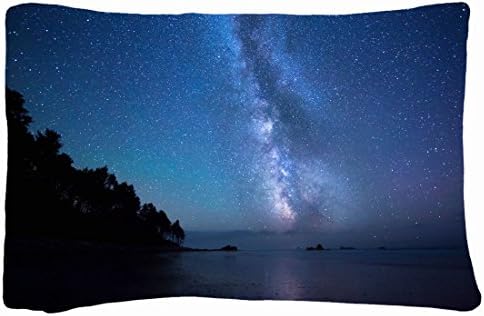 Queen Size Microfiber Peach Decorative PillowCases -Nature Milky Way sea Star night coast Starry Sky