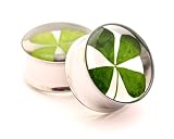 Embedded Real 4 Leaf Clover Plugs - 5/8 Inch - 16mm - Sold As a Pair