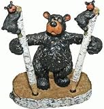 Willie Black Bear Standing Gracefully On A Birch Tree Log Stand While Holding Two Toothbrush Or Pen Pencil Holder (Great Office Desk Decor) 6.5