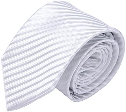 Weltie Men's 100% Silk Necktie, Narrow Stripe Woven Solid Tie, Soft Wool Lining-White