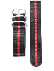 22mm Heavy Duty BLACK/RED Ballistic Nylon 2-PC Strap with Two S/S Rings and S/S Heavy Buckle. Great to Attach to Any Timepiece.