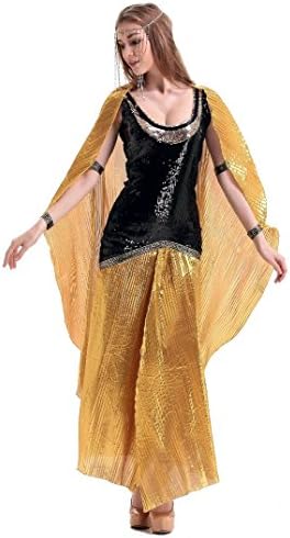 Apriling Queen of Egypt Latin Dance Costumes Dress with Headwear Gold