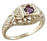 Art Deco Style Sterling Silver Filigree .25ct Amethyst & CZ Ring (Sz 6)