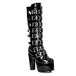 Demonia Boots Women's TORMENT-804, 5 1/2" Metal Plates Black Pat / Black Pu Knee Boot