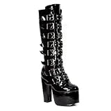TORMENT-804 Black Patent 5.5 Heel Buckle Boots w/Metal Plates