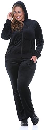 White Mark Women's 2 Piece Plus Size Velour Set in Black - Solid Colors - 1XL