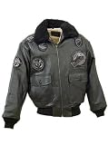 Schott, *G-1 Top Gun Leather Bomber Jacket - Style # G1TG - This 27 G1 flight jacket is made in thick supple French antique lambskin, with detachable fur collar. The outside patches are authentic replicas of those worn by aviators. The detailed liner tells the story of the coveted Wings of Gold, a rigorous two year flight school training program to which Naval Aviators are subjected.