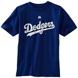 MLB Boys' Los Angeles Dodgers Official Wordmark Short Sleeve Basic Tee by Majestic (Deep Royal, Medium)