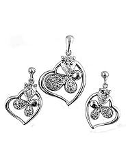 Sterling Silver Sets With Cubic Zirconia - Heart With Plumeria