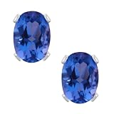 1.60 Ct Oval 5X7mm Genuine Tanzanite 925 Sterling Silver Earrings