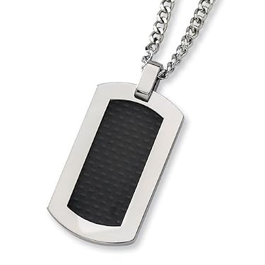 Titanium and Black Carbon Fiber Dog Tag on 24 Inch Steel Curb Chain