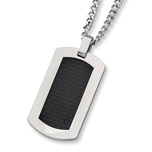 Titanium and Black Carbon Fiber Dog Tag on 24 Inch Steel Curb Chain