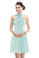 Cocktail Above the Knee Short High-Neck Chiffon Halter Belted Club Dress/Homecoming Dress/Bridesmaid Dress/Prom Dress/Wedding Dress 