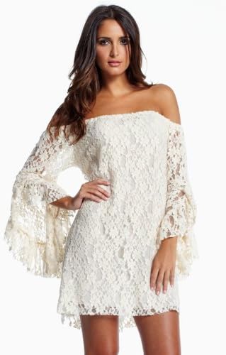 An Elan Usa Gorgeous Lace Look Dress Off Shoulder Bell Sleeve (LP550)